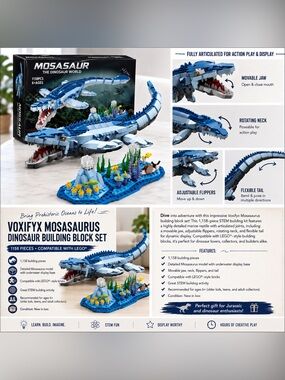 Mosasaurus Building Block Set - Blue